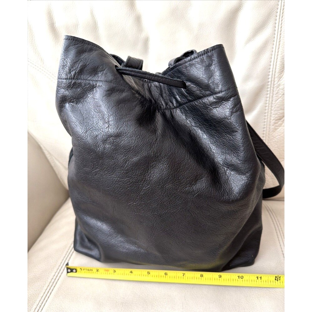 Leather Bucket Bag Handcrafted in USA Black The Podolls Drawstring Hobo Western - Picture 4 of 16